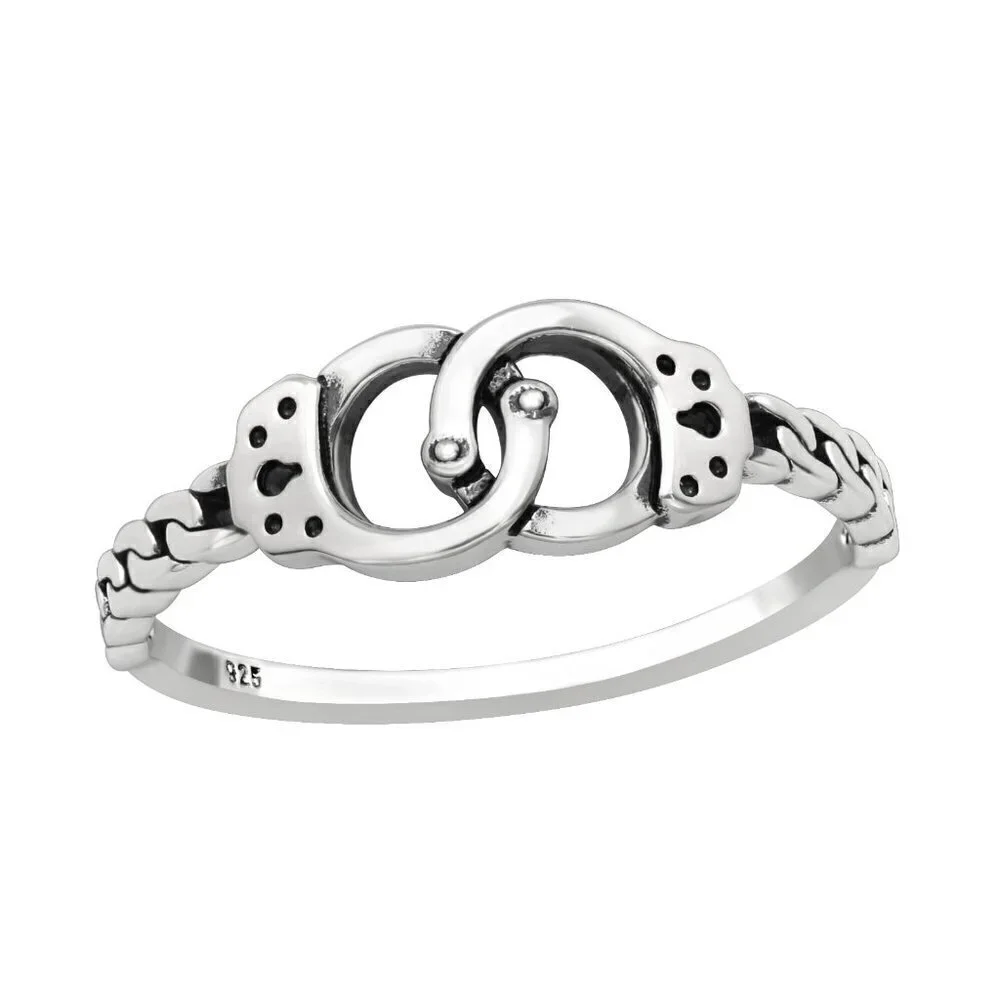 Sterling Silver Handcuff Ring | Edgy Stackable Band